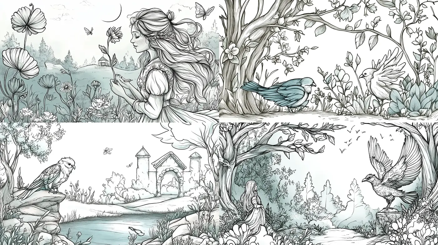 Whimsical Nature-Inspired Monochromatic Illustration - Midjourney sref style
