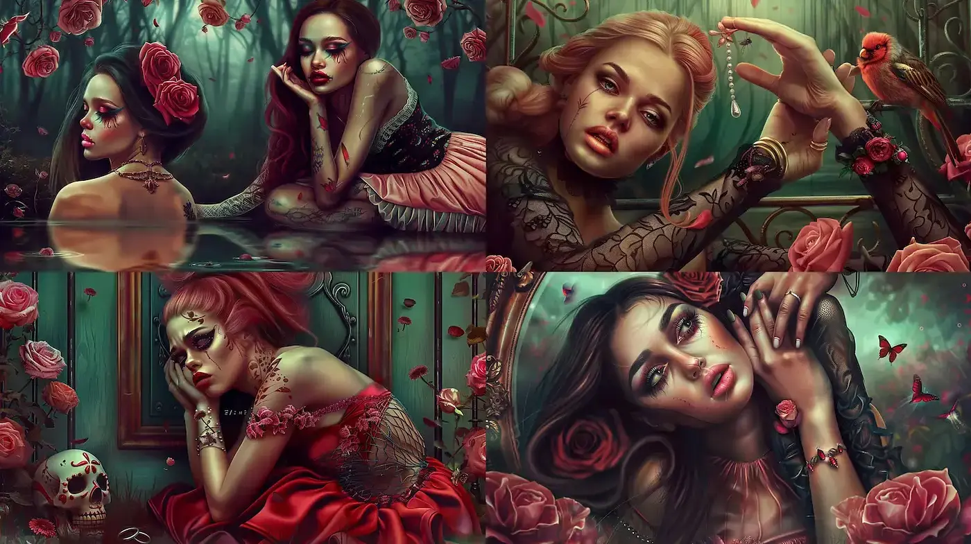Gothic Elegance with a Touch of Romanticism in Digital Art - Midjourney sref style