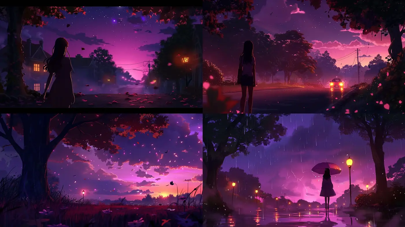 Twilight Serenity: A Fusion of Anime and Digital Artistry in Dusky Hues - Midjourney sref style