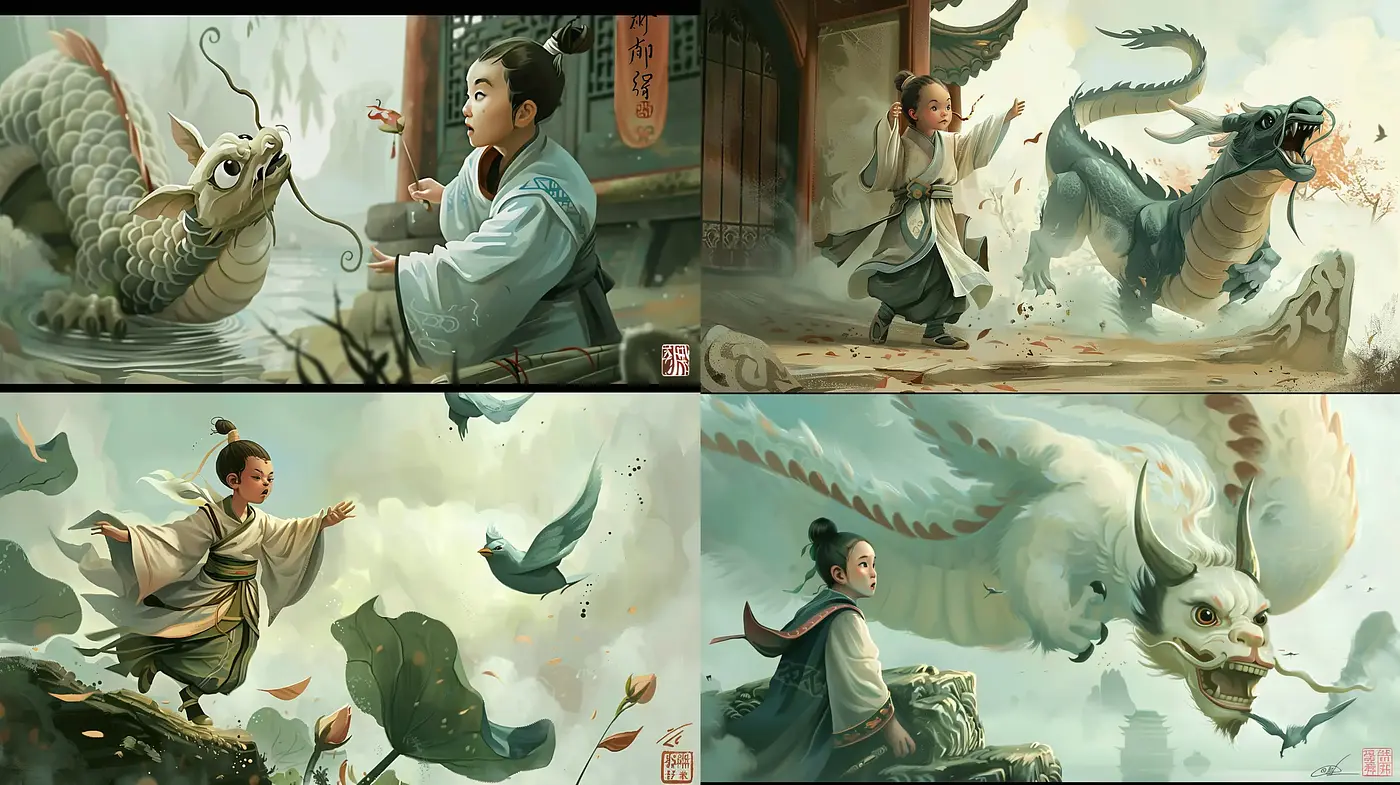 Ethereal Eastern Mythology Illustrations with a Painterly Finish - Midjourney sref style