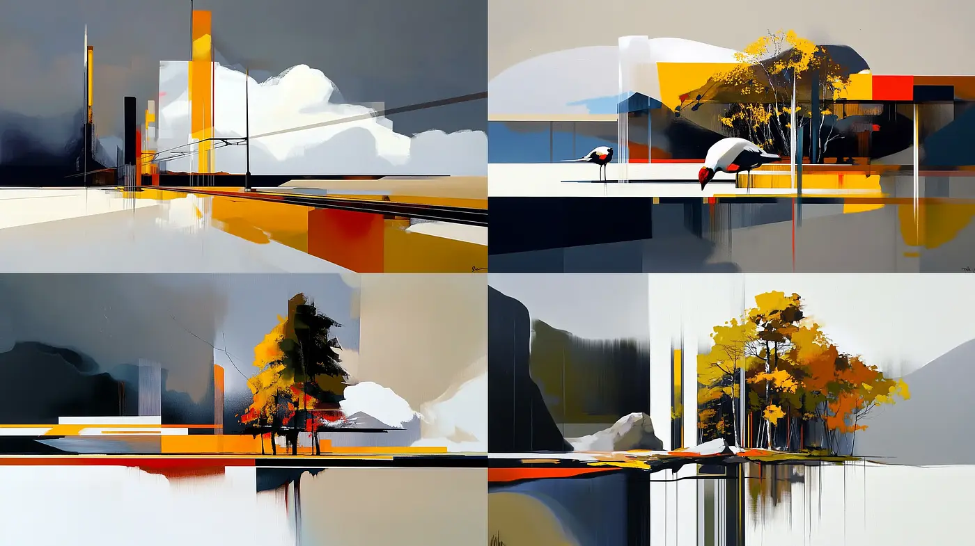 Stylized Geometric Landscape Interpretations - Midjourney sref style