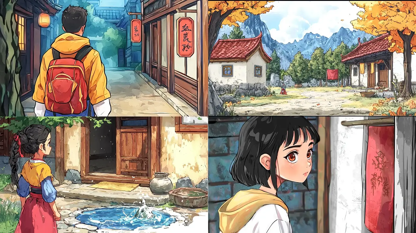 Serene Storybook Illustration with Contemporary Anime Undertones - Midjourney sref style