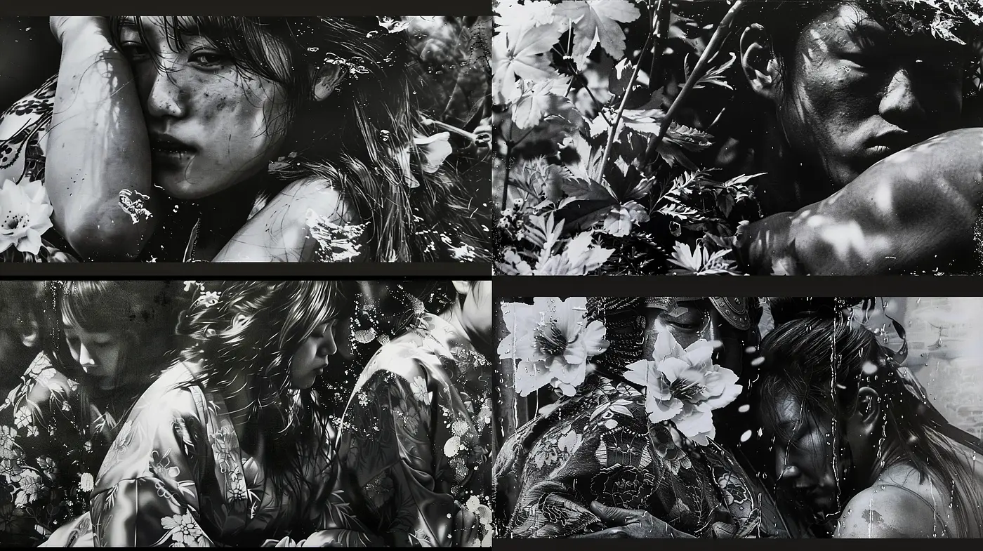 Monochromatic Botanical Human Fusion - Midjourney sref style