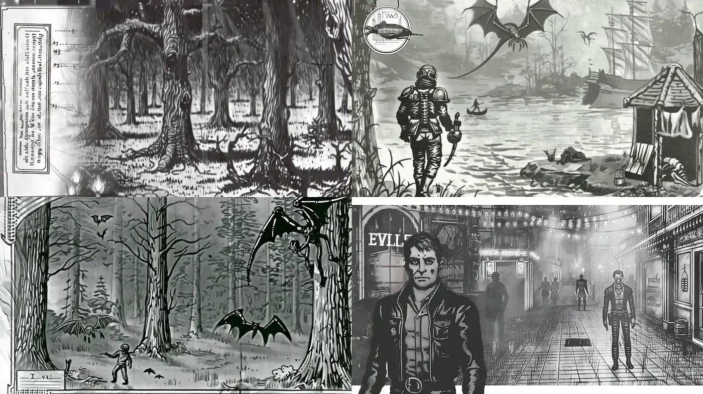Monochromatic Engravings of Eerie Gothic Tales - Midjourney sref style