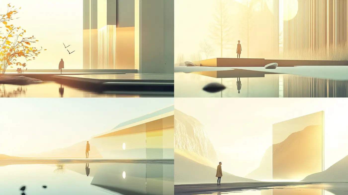 Ethereal Dawn: A Serene Harmony of Light and Reflection - Midjourney sref style