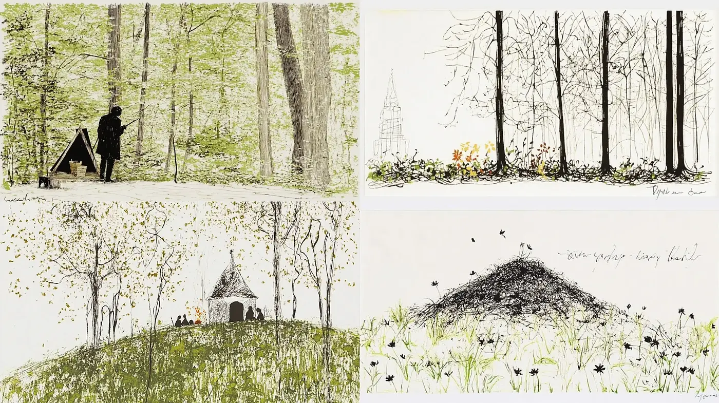 Simplicity and Serenity: A Homage to Nature's Monochromatic Dance - Midjourney sref style