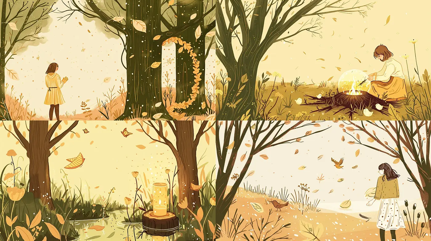 Whimsical Autumnal Nostalgia: An Artistic Fusion of Warm Tones and Ethereal Textures - Midjourney sref style