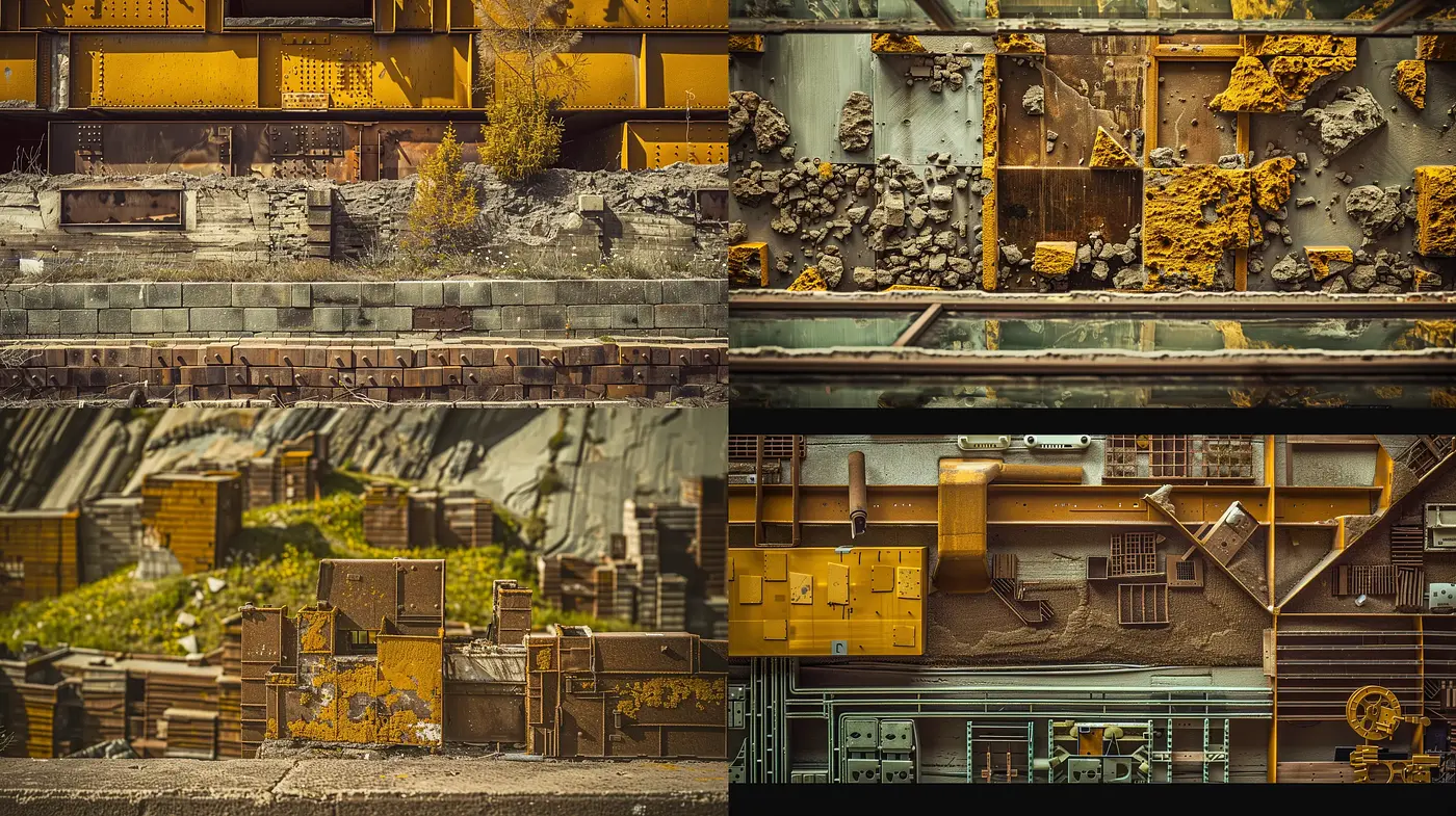 Industrial Elegance: Rustic Textures and Sepia-Toned Harmony - Midjourney sref style