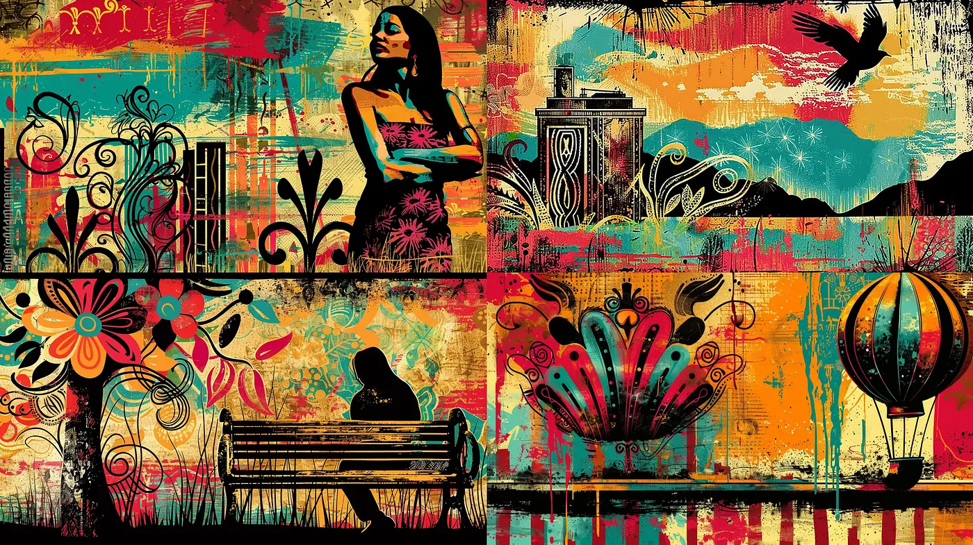Eclectic Fusion of Graffiti Art and Retro Collage - Midjourney sref style