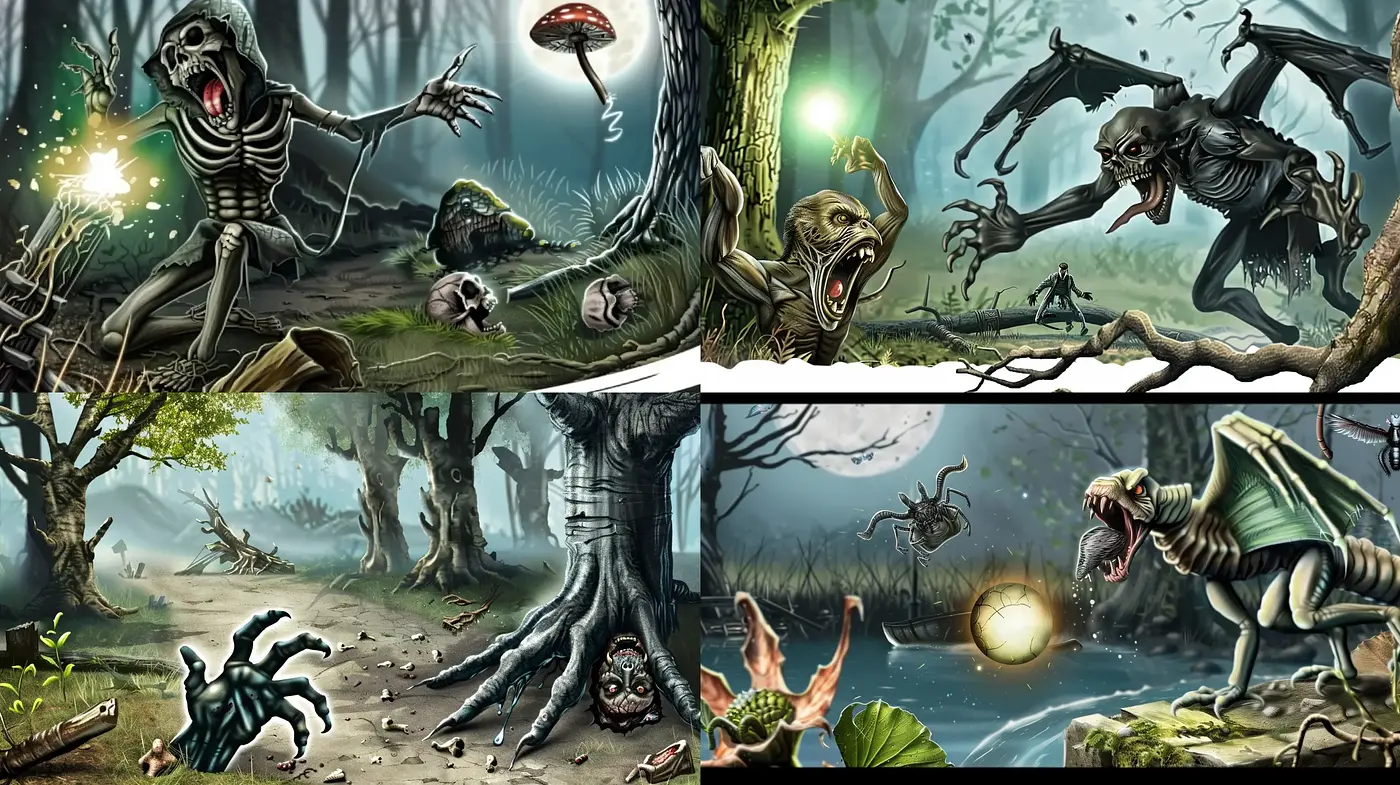 Eerie Fantastical Forests: A Consistent Vision of Mythical Terrors - Midjourney sref style