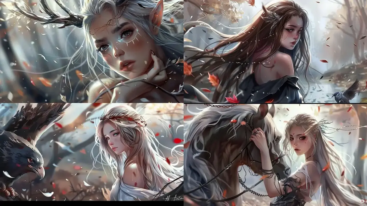 Ethereal fantasy portraits with organic elements and a dreamy atmosphere - Midjourney sref style