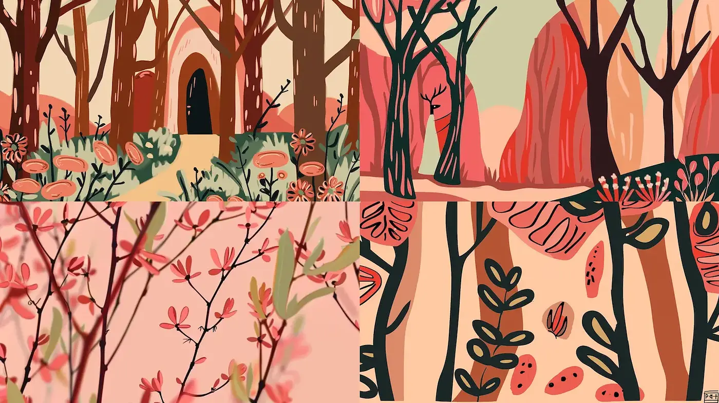 Whimsical Earthy Illustrations with a Nature-Inspired Aesthetic - Midjourney sref style