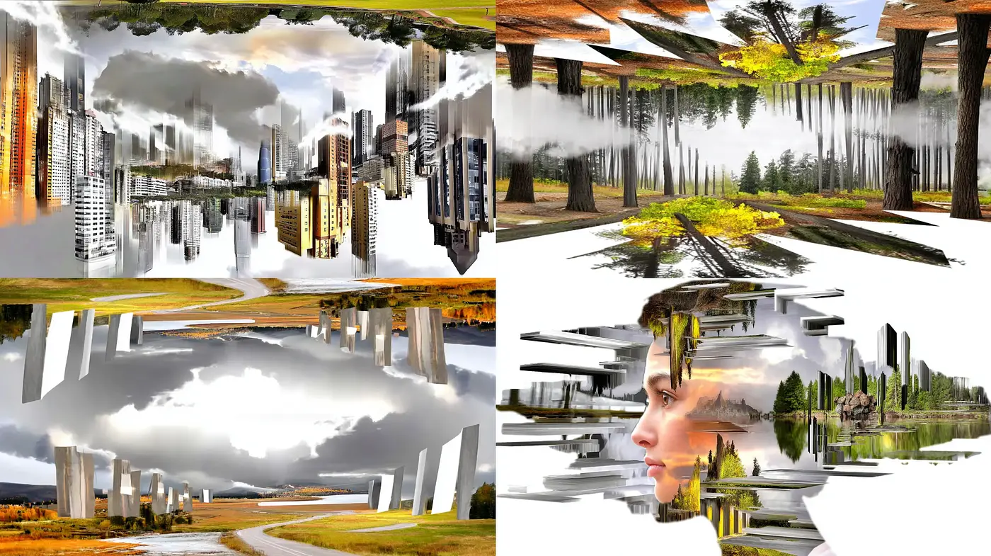 Surreal Urban and Natural Fusion with a Dreamlike Quality - Midjourney sref style