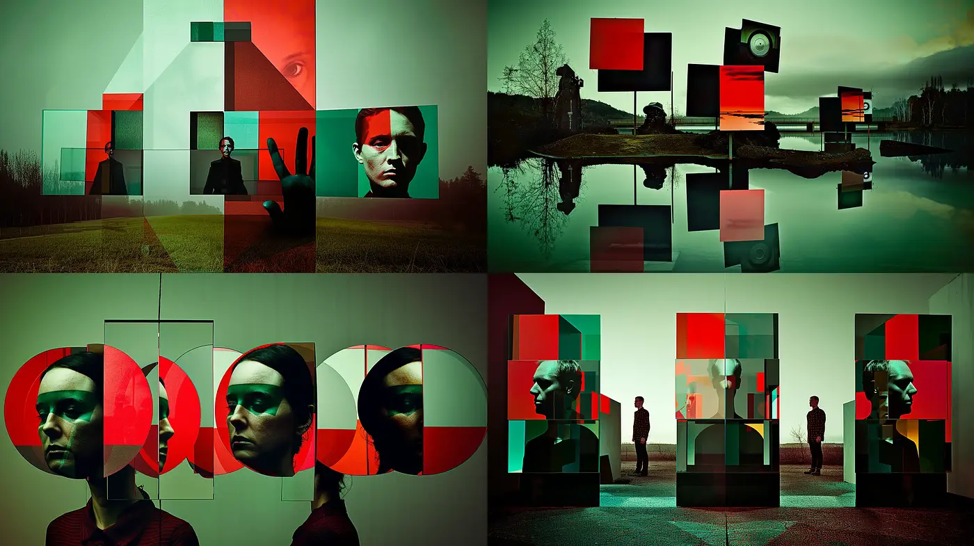 Abstract Geometric Forms Meshed with Surreal Human Elements - Midjourney sref style