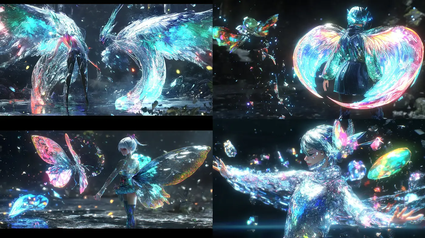 Iridescent Dreamscape: A Fusion of Crystalized Brilliance and Ethereal Light - Midjourney sref style