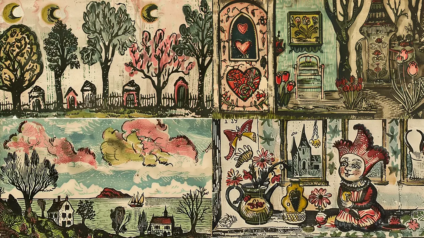 Whimsical Storybook Illustrations with a Folk Art Essence - Midjourney sref style