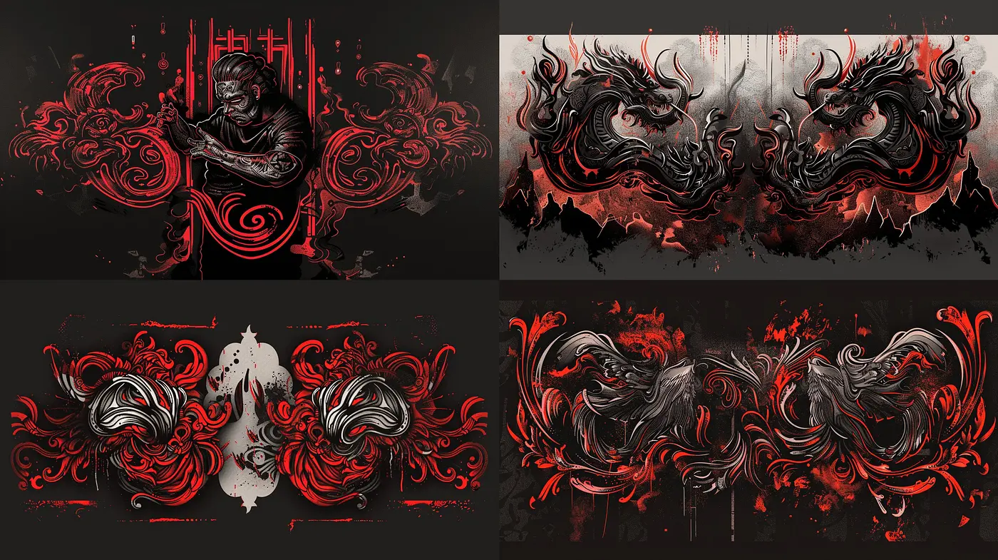 Gothic Fusion with Red and Black Swirling Textures - Midjourney sref style