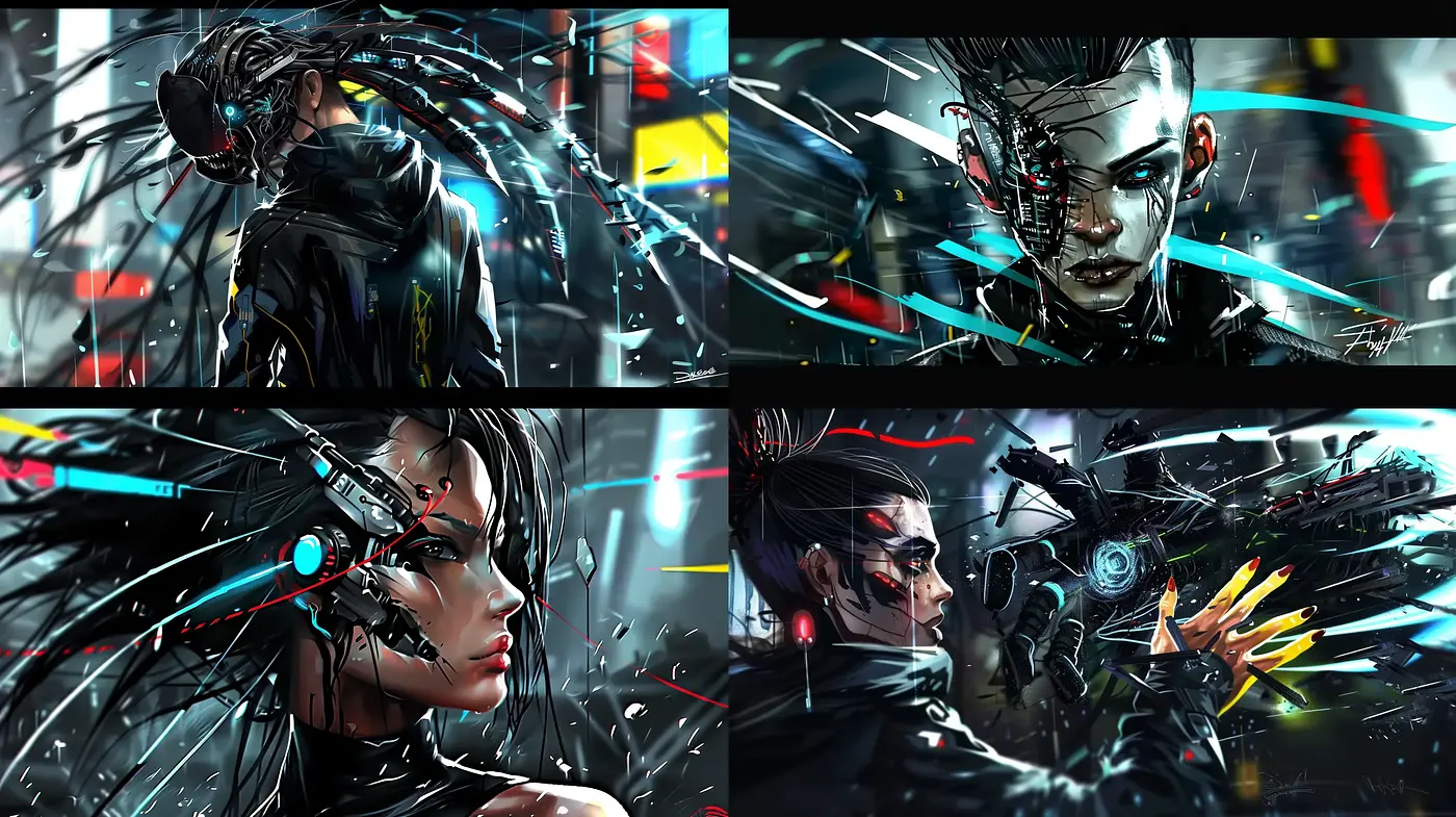 Cyberpunk Elegance with Dynamic Neon Accents - Midjourney sref style