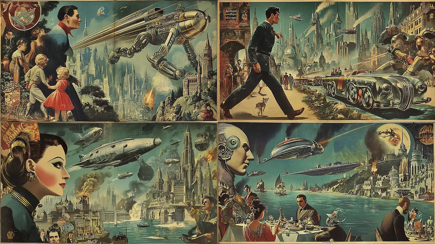 Futuristic Vintage Collage with a Nostalgic Touch - Midjourney sref style