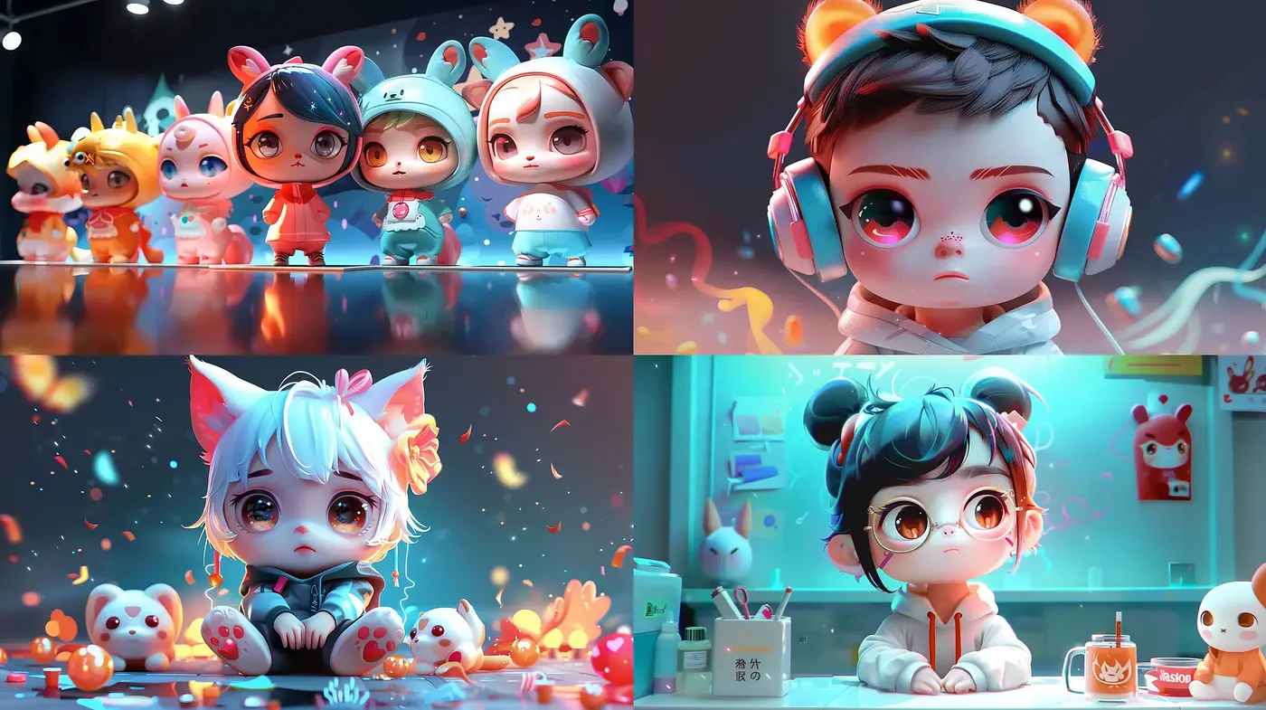 Luminous Chibi Dreamscape: A Symphony of Pastel Neon and Reflective Surfaces - Midjourney sref style