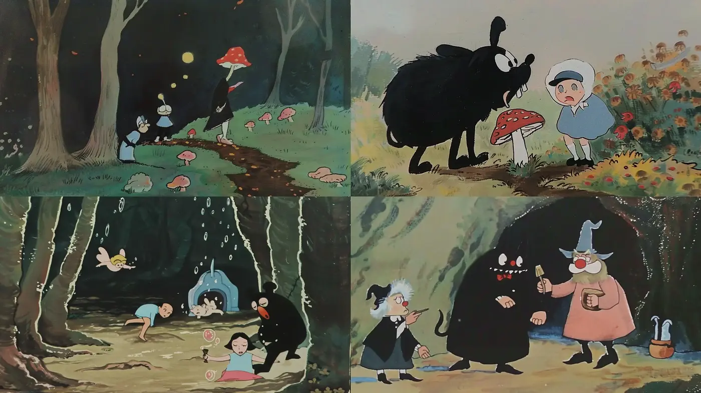 Whimsical Enchanted Forest Scenes Capturing Storybook Imagination and Charm - Midjourney sref style