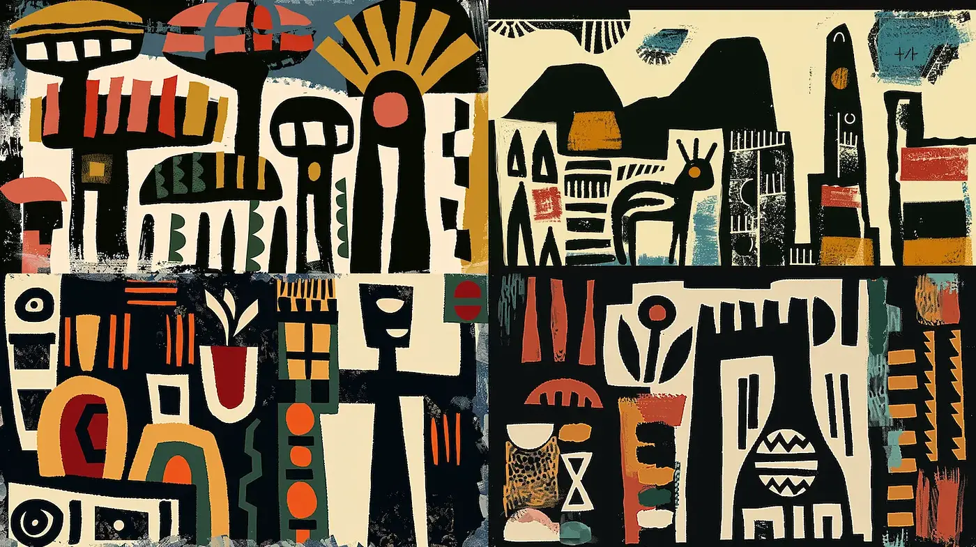 Bold and Abstract Collection of Geometric Forms with a Strong Visual Narrative - Midjourney sref style