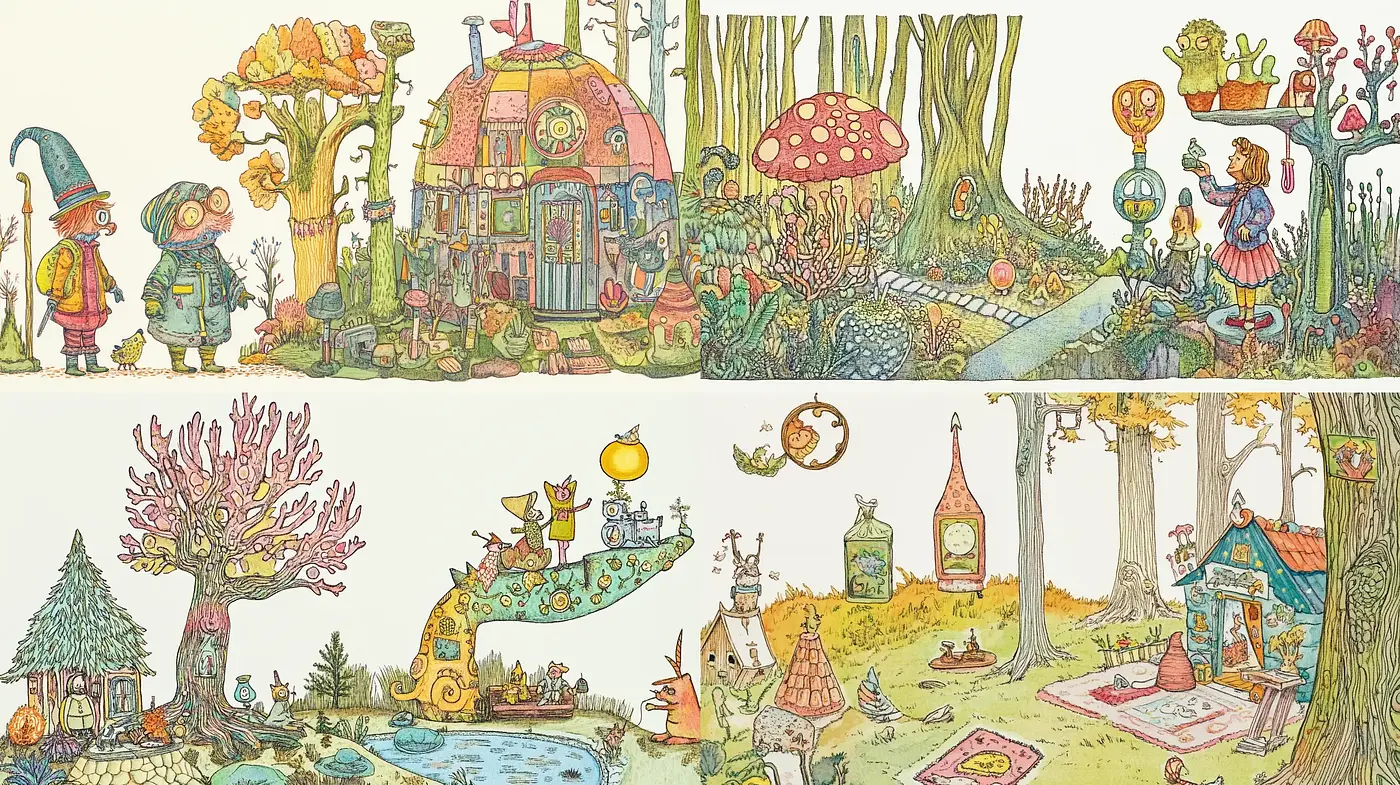 Whimsical Storybook Illustrations with a Pastel-Toned Fantasia - Midjourney sref style