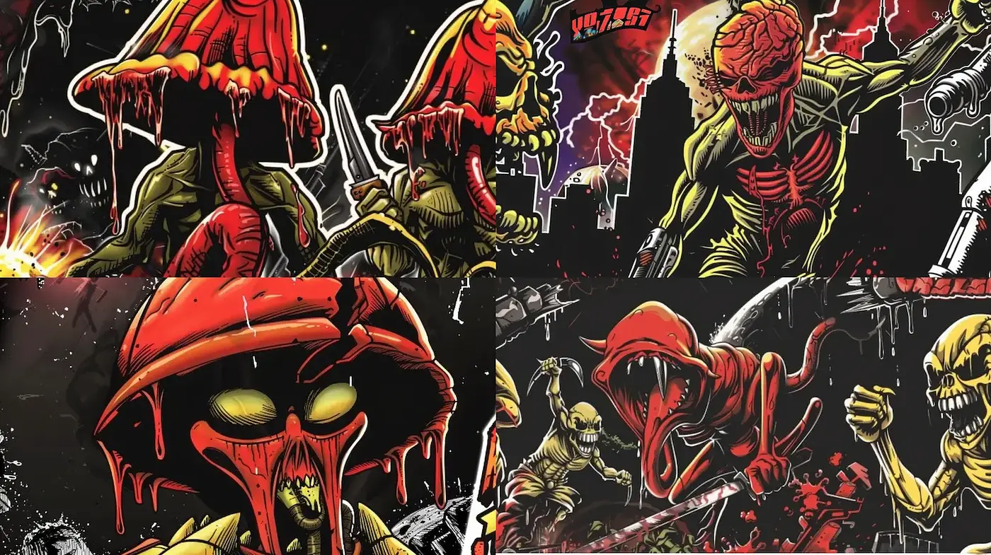 Dynamic and Vivid Comic-Style Illustrations with a Dark Edge - Midjourney sref style