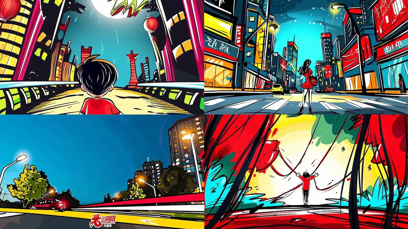 Vibrant urban scenes with a dynamic cartoon aesthetic - Midjourney sref style