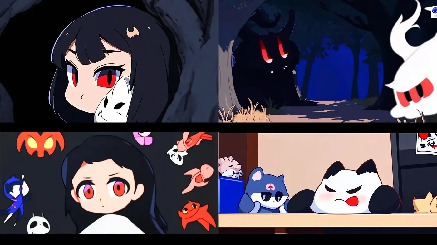Enigmatic Anime Essence with A Hauntingly Playful Twist - Midjourney sref style