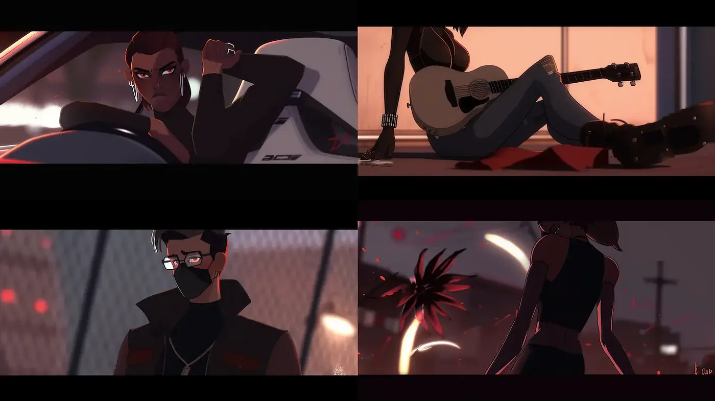 Dynamic and gritty urban narrative in digital art style - Midjourney sref style