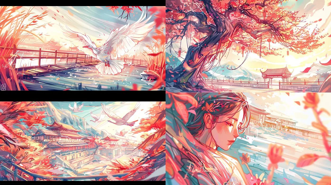 Luminous Serenity: A Harmonic Blend of Anime-inspired Elegance and Pastel Impressionism - Midjourney sref style