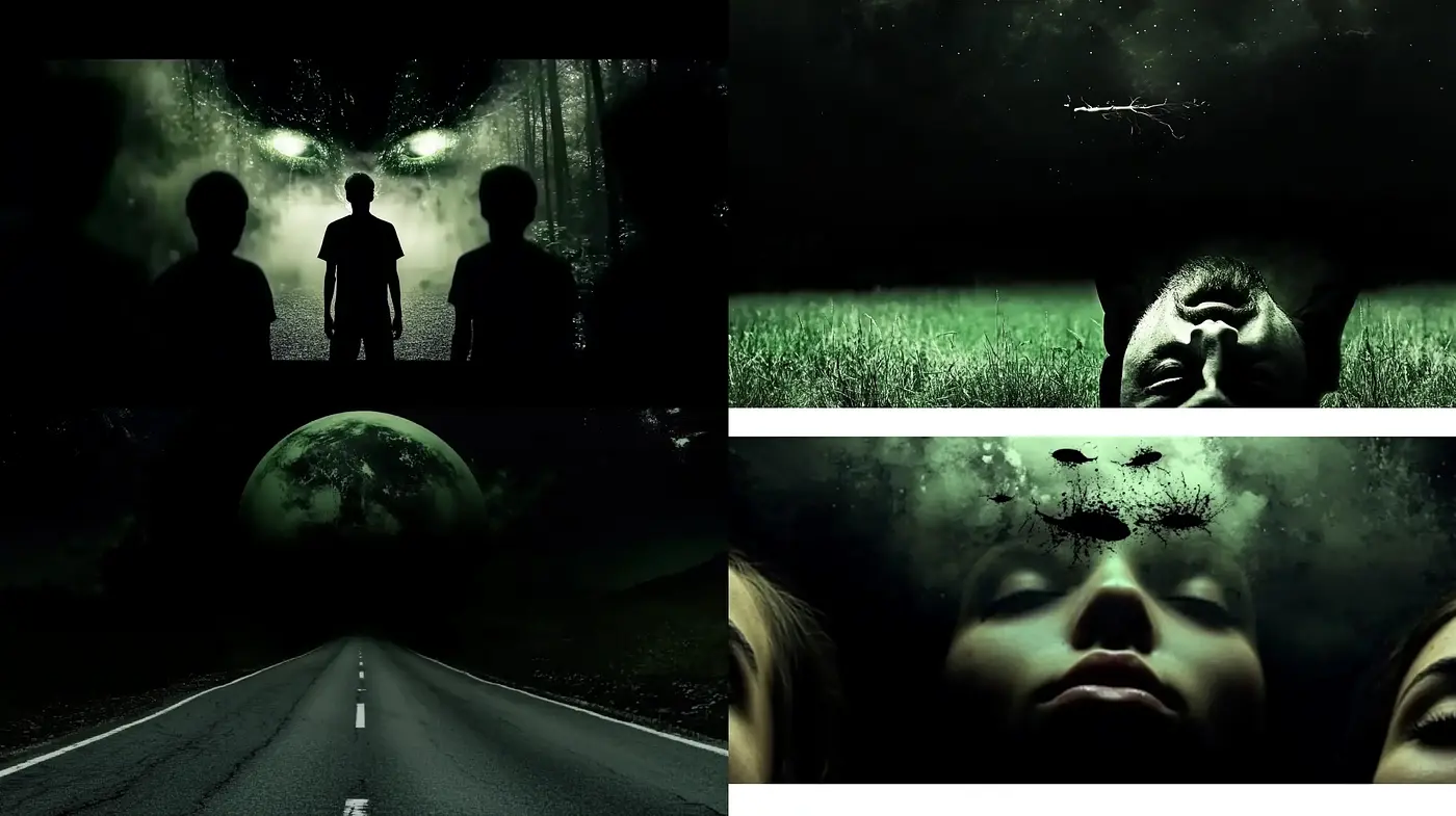 Ethereal Nocturne Ambiance: A Consistent Vision of Eerie Green Tones in Surreal Contexts - Midjourney sref style
