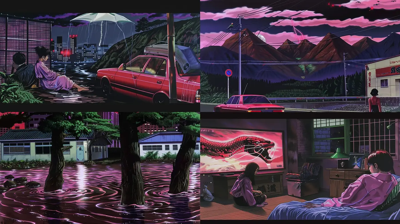 Twilight Hues and Retro Anime Aesthetics - Midjourney sref style