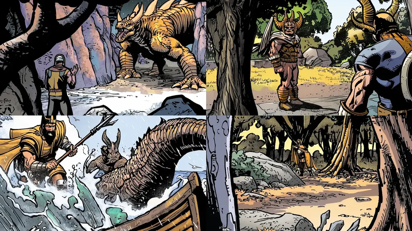 Dynamic and Colorful Comic-Style Illustration with a Fantasy Theme - Midjourney sref style