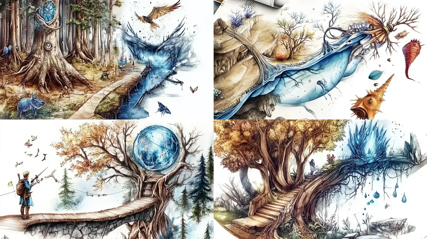 Enchanted Whimsical Watercolor Dreamscape - Midjourney sref style