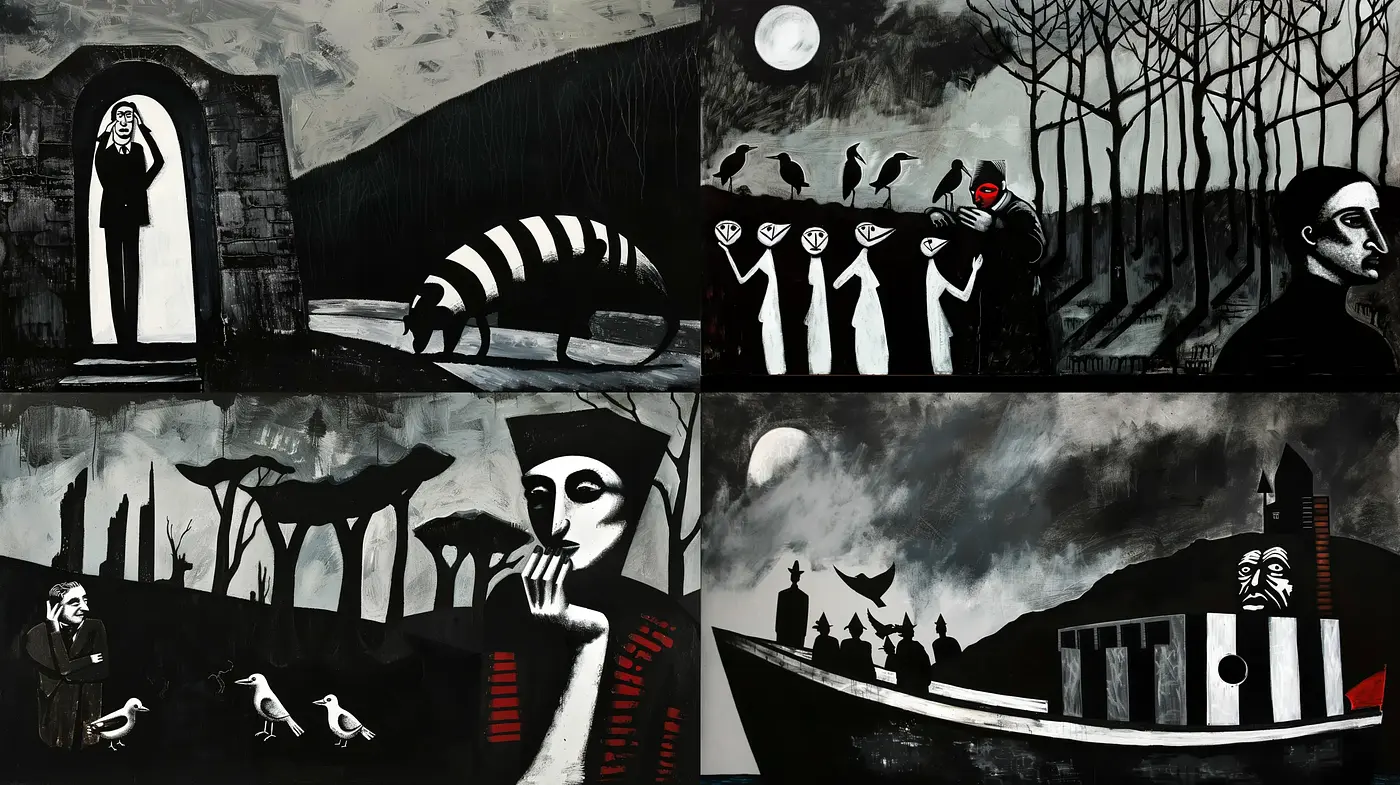 Nocturnal Elegy in Monochrome: An Homage to Gothic Expressionism - Midjourney sref style