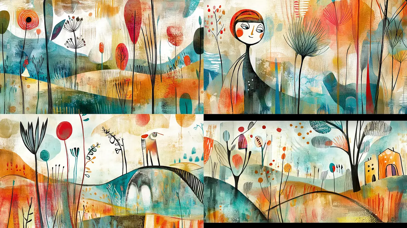 Whimsical Botanical Dreamscape in Warm Watercolor Tones - Midjourney sref style