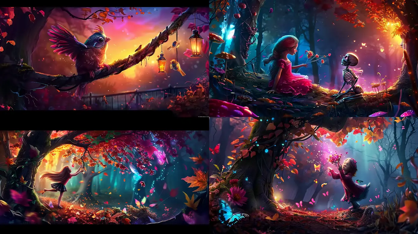 Enchanted Whimsical Dusk: A Fusion of Fantasy and Vibrant Artistry - Midjourney sref style