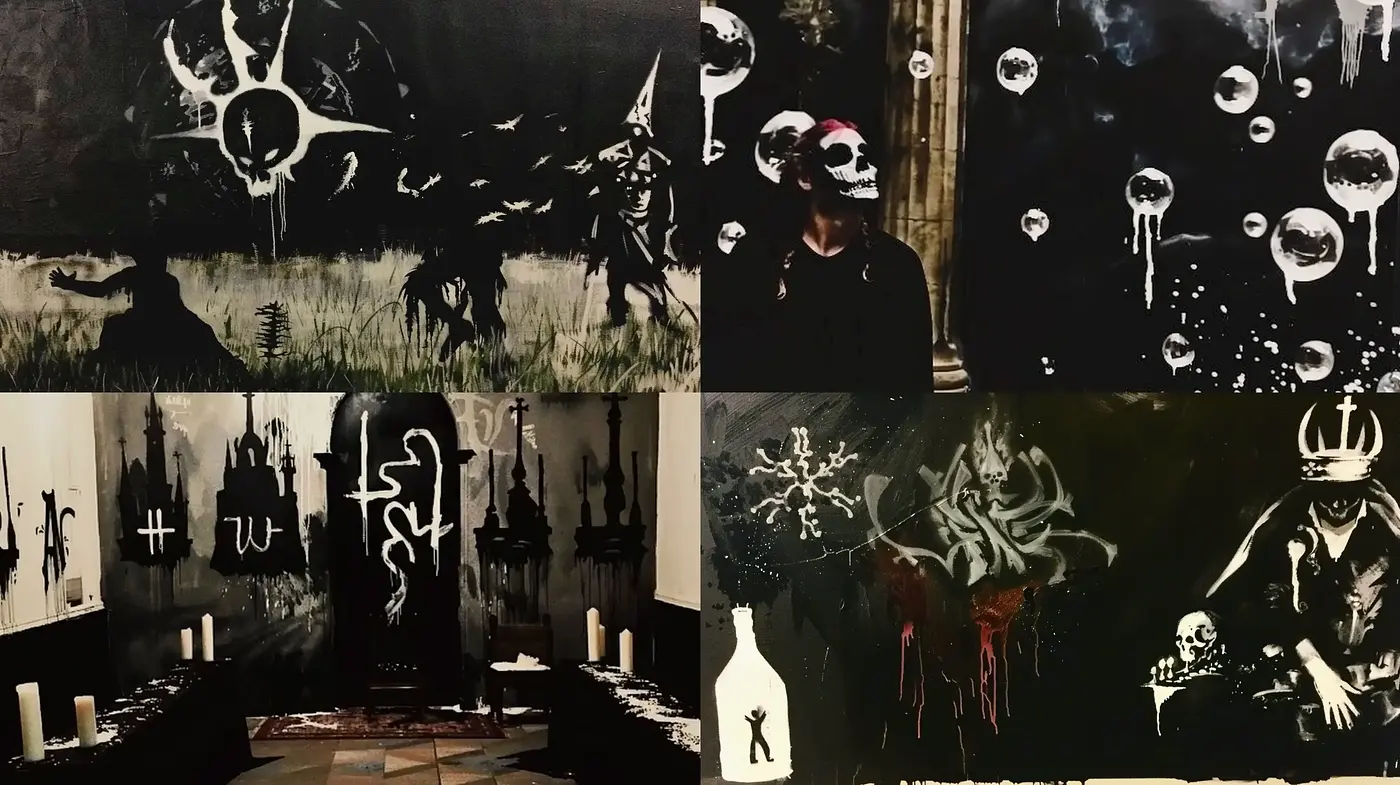 Dark Expressionist Symbology in Monochromatic Hues - Midjourney sref style