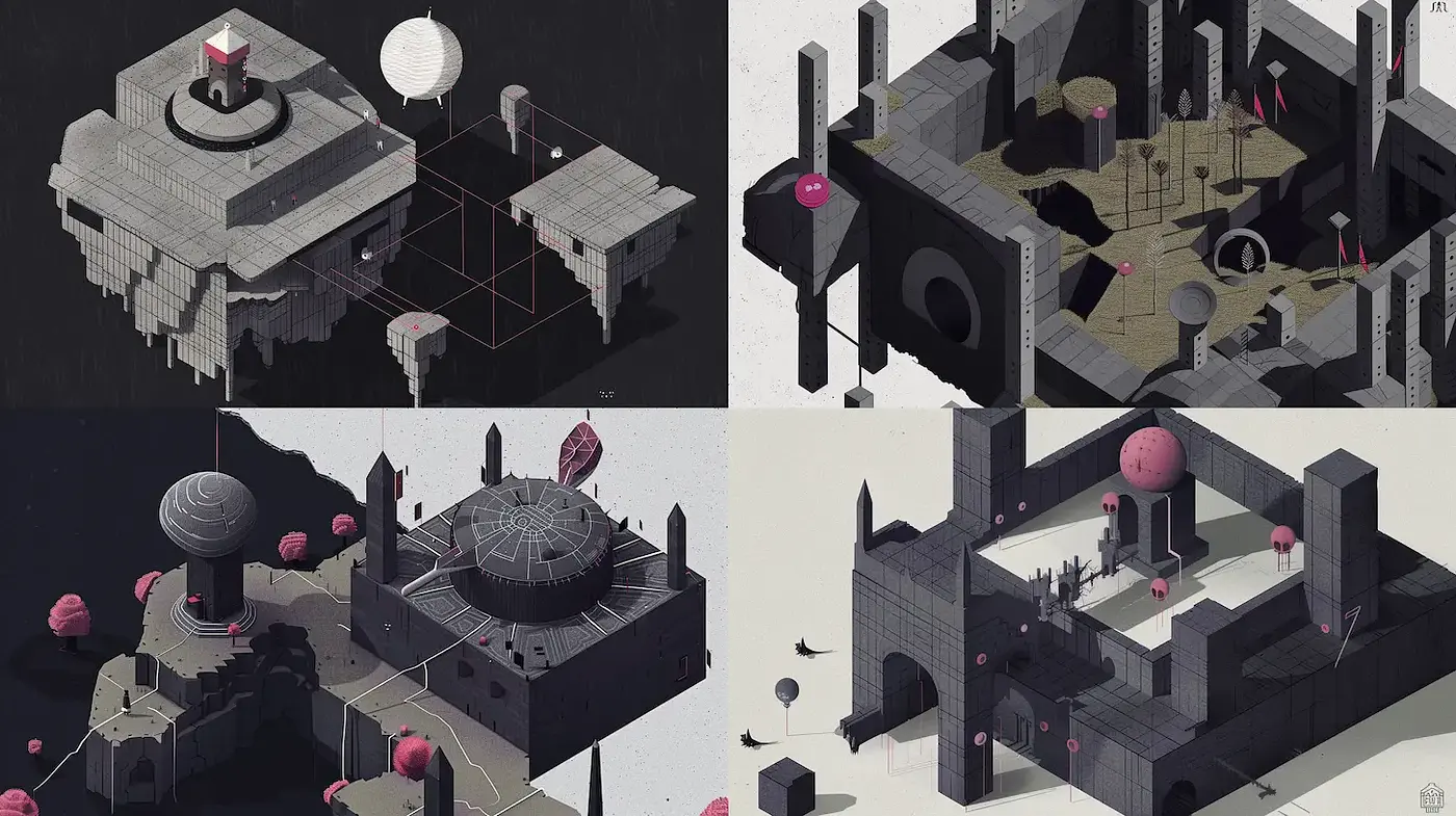 Futuristic Geometric Landscapes with a Minimalist Approach - Midjourney sref style