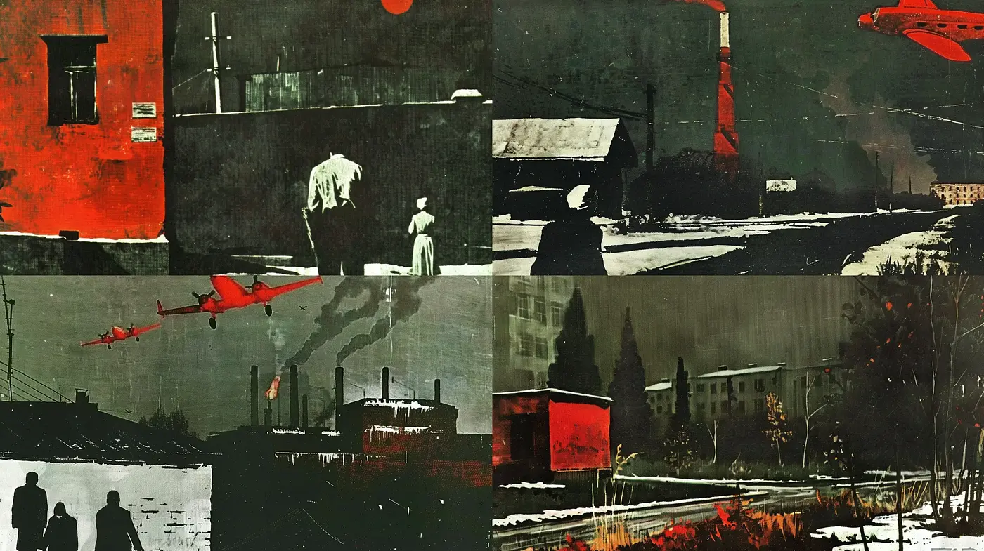 Rustic Industrial Grunge with a Red Accent - Midjourney sref style