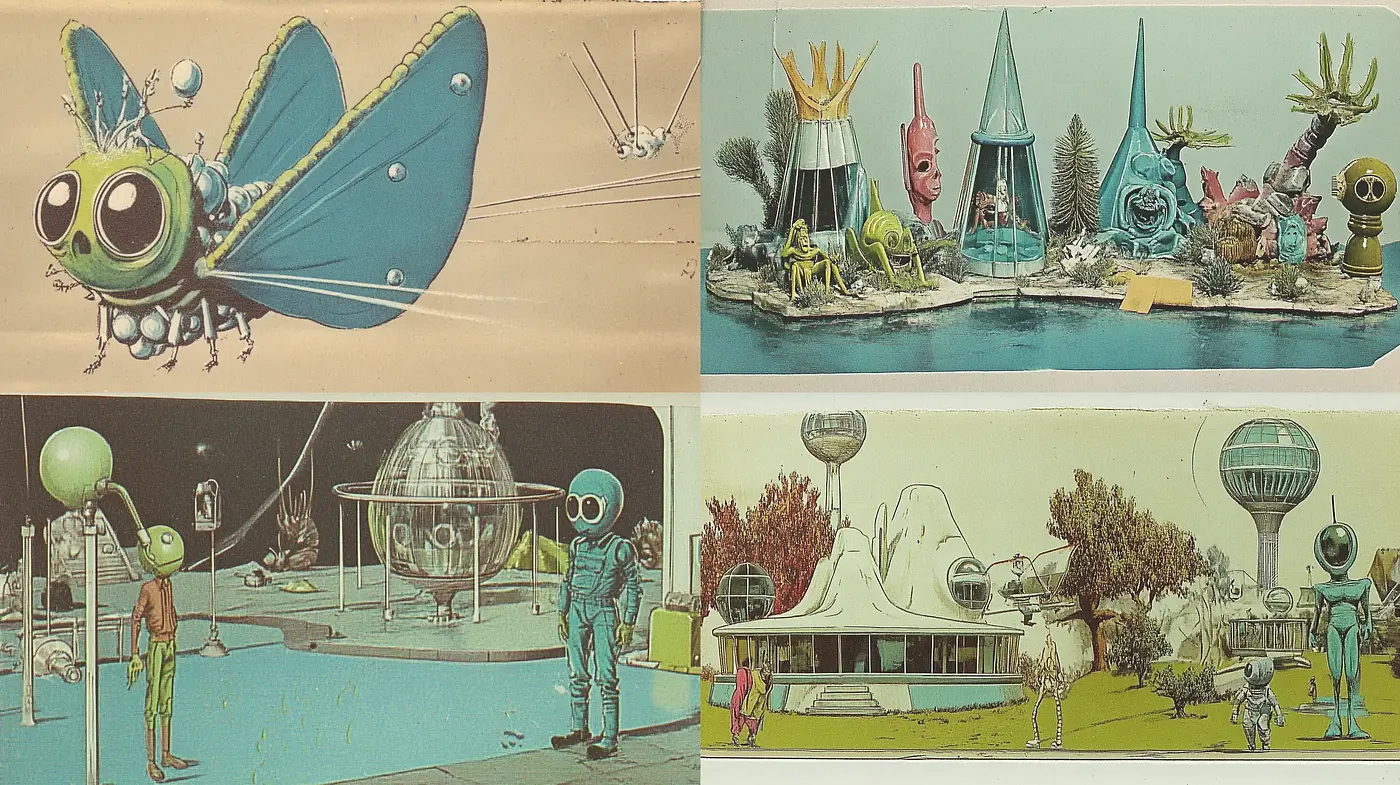 Retro Futuristic Dreamscape with a Hint of Whimsy - Midjourney sref style