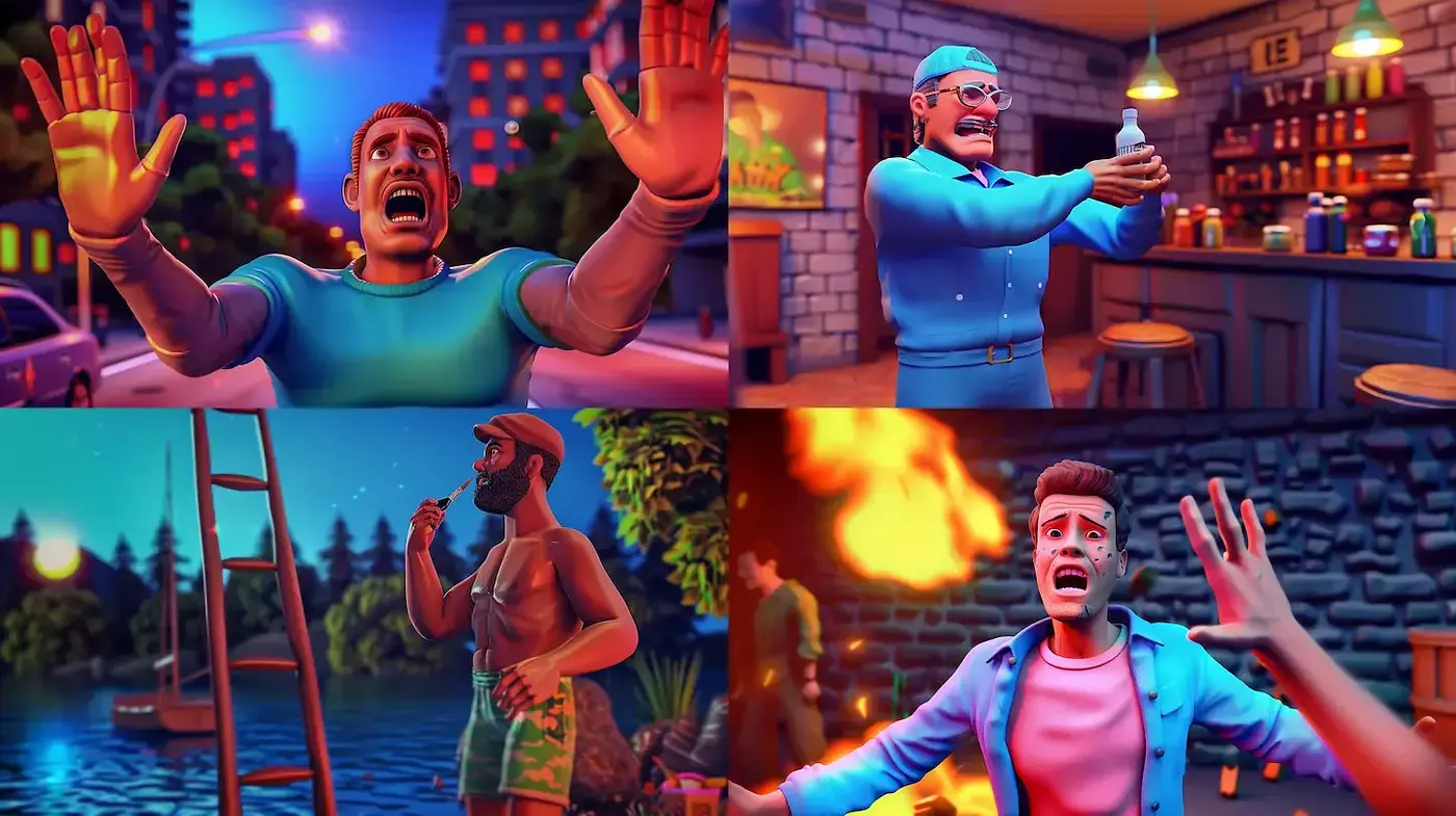 Vividly Expressive, Cartoonish Style with Dramatic Lighting - Midjourney sref style