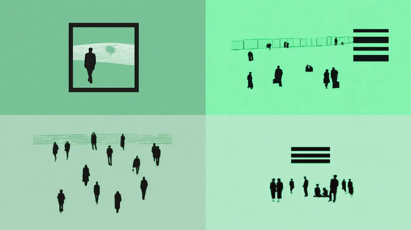 Minimalist and Abstract Representation of Human Figures in Various Contexts - Midjourney sref style