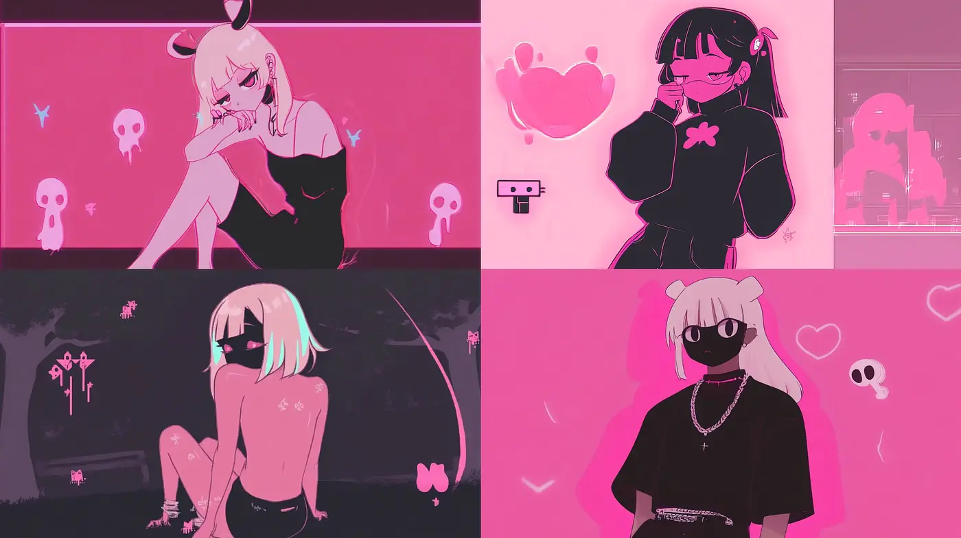 Monochromatic Melancholia in Pink: A Modern Digital Exploration - Midjourney sref style