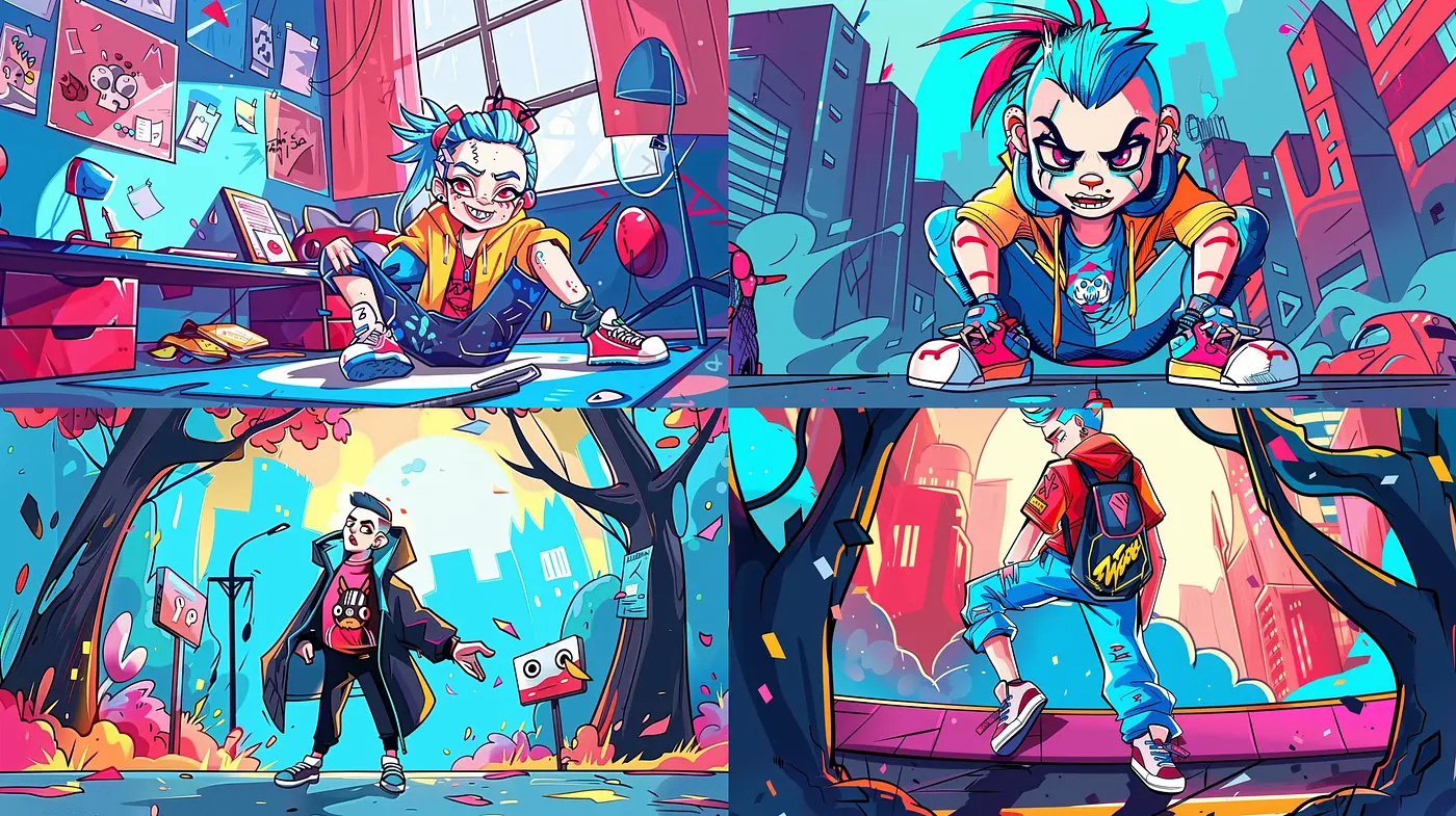 Dynamic Comic Book Vibrancy: A Study in Vivid Colors and Bold Line Art - Midjourney sref style