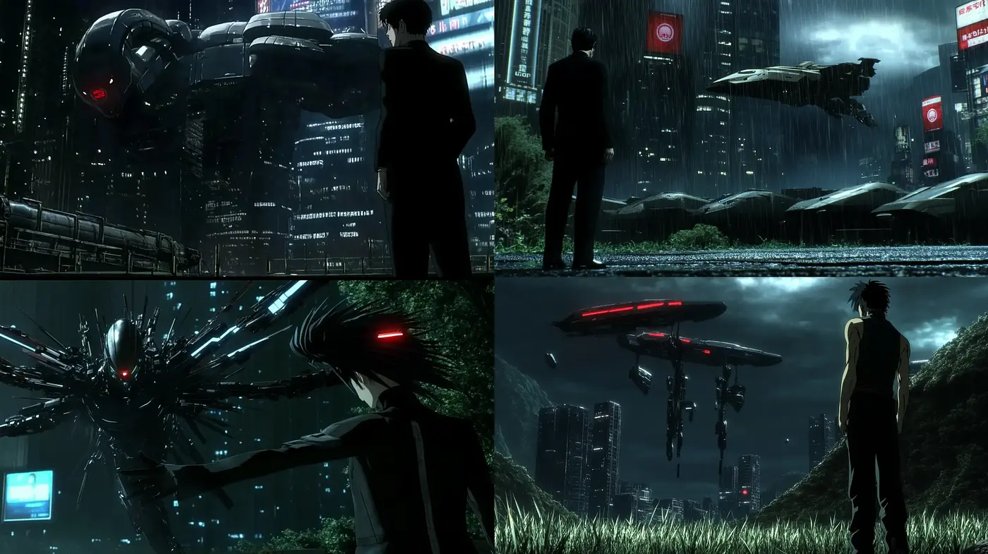 Futuristic Nocturnal Metropolis with Cyberpunk Overtones - Midjourney sref style