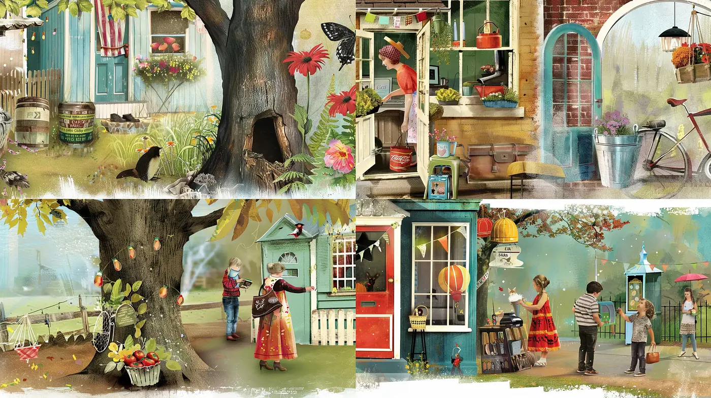 Whimsical Storybook Illustrations with a Warm Pastel Palette - Midjourney sref style
