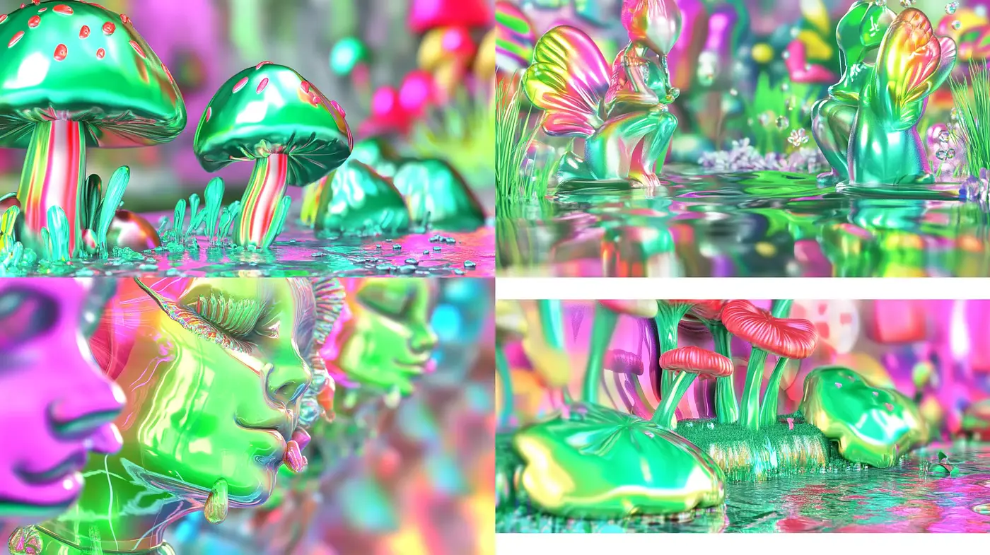 Psychedelic Dreamscape: A Luminous Melange of Surrealism and Fantasy - Midjourney sref style